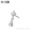 IMPLANT GRADE TITANIUM THREADLESS PUSH IN MARQUISE STARBURST TEAR DROP DANGLE CZ TOP PART